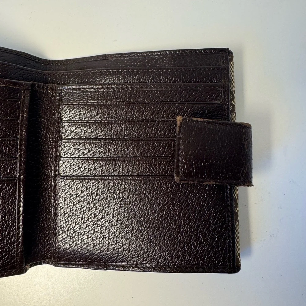 Gucci Signature Tan and Brown Canvas Monogram Bi Fold Wallet